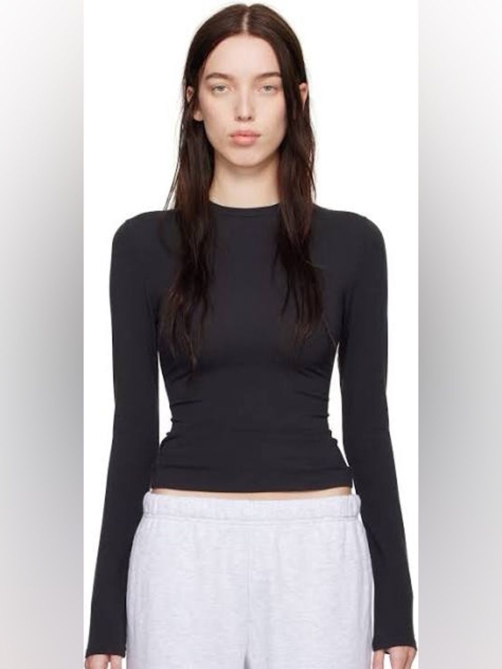 SKIMS Cotton Jersey Long Sleeve T-Shirt in Soot